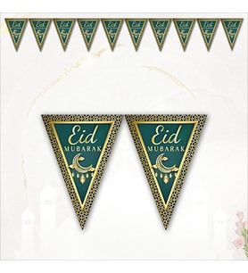 Eid Mubarak Üçgen Bayrak Flama - 2 mt