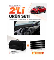 e-biz TOYOTA YARİS (2014-2019) Uyumlu Torpido Örtüsü + Tay Tüyü Bagaj Çantası Seti - Siyah - TO026