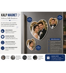 Kalp Fotoğraf Magneti Gelin Damat Kişiselleştirilebilir Düğün Anısı ve Hediye
