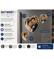 Kalp Fotoğraf Magneti Gelin Damat Kişiselleştirilebilir Düğün Anısı ve Hediye