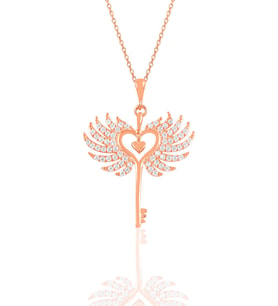 Söğütlü Silver Gümüş rose zirkon taşlı kalbin anahtarı kolye