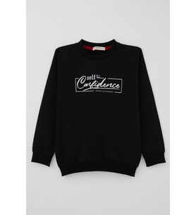 Breeze Erkek Çocuk Sweatshirt Yazı Baskılı 8-14 Yaş, Siyah
