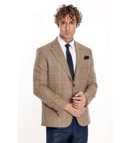 Balıksırtı Desen Slim Fit Yün Taba Erkek Ceket - Wessi