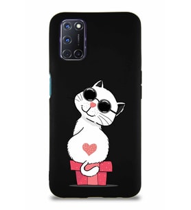 Oppo A92 Soft Premier Kapak Coolcat Tasarımlı Silikon Kılıf - Siyah (Şeffaf)