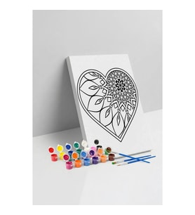 Yapraklı Kalp Desenli Mandala Tuval Boyama Seti 40x50 cm