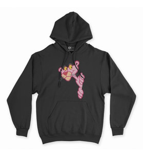 Meraklı Pembe Panter Siyah Kapşonlu Sweatshirt Hoddie