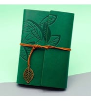 Yeşil Yaprak Desenli Deri Defter