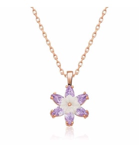 Gümüş Rose Lila Lotus Çiçeği Kolye