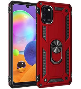 Samsung Galaxy A31 Uyumlu Tank Kılıf Yüzüklü Standlı Yüksek Koruma (A.Bordo)