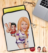 BK Gift Kişiye Özel Sevgililer Karikatürlü Taşınabilir Koruyucu Tablet Kılıfı & Organizer Çanta - Siyah-30