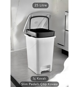 Şık İç Kovalı Slim Pedallı 25 Litre Banyo Mutfak Çöp Kovası