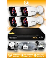 ELITCAM 4 Kameralı Kare 4 Dış Kamera Set 250 GB HDD Full HD Gece Görüşlü Güvenlik Kamerası Sistemi (Beyaz)