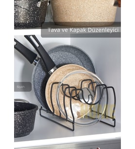 Tava Kapak Düzenleyici Paslanmaz 5 Bölmeli Tabaklık Siyah