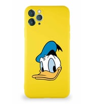 Apple iPhone 11 Pro Max Soft Premier Kapak Donald Duck-B Tasarımlı Silikon Kılıf - Sarı (Şeffaf)