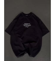 pilelistore- Unisex Bisiklet Yaka Baskılı Oversize T-Shirt - Siyah