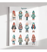Sevimli Kış Kızları Sticker Seti (1 adet A6)  Journal, Ajanda, Defter Çıkartma (Çok Renkli)