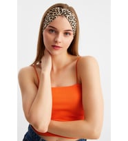 Leopar Kadın Çapraz Bağlamalı Pamuklu Penye, Kaymaz, Yumuşak, Esnek, Saç Bandı Bandana
