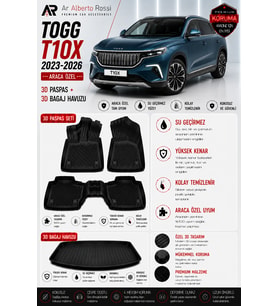 TOGG T10X 2023-2026 Araca Özel 3D Paspas + 3D Bagaj Havuzu