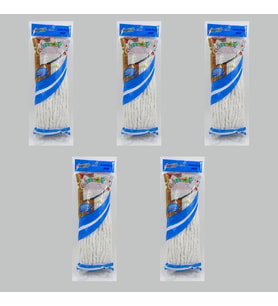Elmop P02 Pamuklu Beyaz Islak Mop - Paspas Ucu - Vidalı Standart Yedek Mop Püskül - 5 Adet