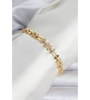 Pirinç Gold Renk Kare Zincir Model Zirkon Taşlı Kadın Bileklik TJ-BB8495