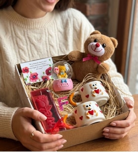 Kutuda El Yapımı Kabartmalı 2 lı Ayıcık Kupa & Peluş Ayıcık  & Kar Küresi & Love Mum & Epoksi Anahtarlık Anneler günü özel