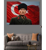 Türk Bayrağı Ve Mustafa Kemal Atatürk Dekoratif Kanvas - Mdf Ahşap Tablo