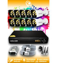 ELITCAM 10 Kameralı Kare 10 Dış Kamera Set HDD'siz Full HD Renkli Gece Görüşlü Güvenlik Kamerası Sistemi