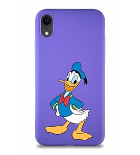 Apple iPhone XR Soft Premier Kapak Donald Duck-C Tasarımlı Silikon Kılıf - Mor (Şeffaf)