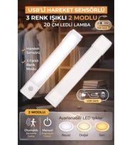 Hareket Sensörlü LED Lamba 20cm USB Şarjlı 3 Renk Işık Dolap Mutfak Tezgah Altı Aydınlatma 1ADET