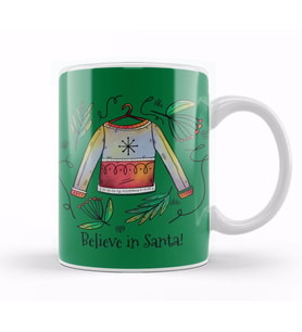 Believe In Santa Christmas Sweater Sketch Kupa Bardak Porselen