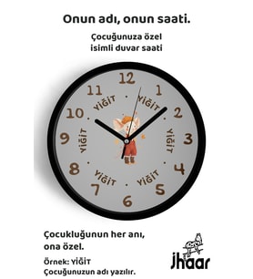 İsme Özel Sevimli Fare Çizimli Çocuk Odası Duvar Saati Orta Boy 30 cm Siyah Camlı Sessiz