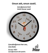 İsme Özel Sevimli Fare Çizimli Çocuk Odası Duvar Saati Orta Boy 30 cm Siyah Camlı Sessiz