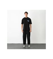 Unisex Bisiklet Yaka Baskılı Oversize T-Shirt - Siyah
