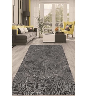 Dijital Kaymaz Taban Yıkanabilir Modern Renkli Salon Halısı Mutfak Halısı Yolluk ND-HT-254 (Siyah)