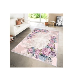 Rovigo Home Dijital Baskı Yıkanabilir Kaymaz Taban Salon Halısı RVG1125 80x300 cm (Pembe)