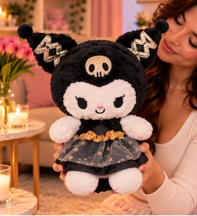 Siyah Elbiseli Kuromi Peluş Oyuncak – Altın Detaylı Özel Tasarım - 35 CM
