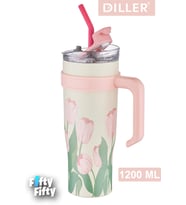 DILLER Quencher Cup 1200 ML Pipetli/Rahat İçim Kulplu Paslanmaz Çelik Termos -FFDILLERD9120 (Pembe)