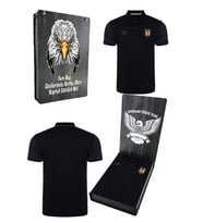 Beşiktaş Orijinal Lisanslı UV Baskılı Polo Yaka Siyah Spor T-Shirt (Siyah - Beyaz)