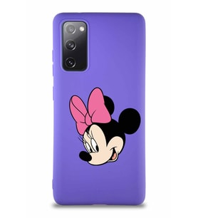 Samsung Galaxy S20 FE Soft Premier Kapak Minnie Mouse-B Tasarımlı Silikon Kılıf - Mor (Şeffaf)