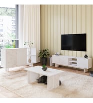 İnarch Dizayn Ravello Oturma Odası SET – Modern Konsol, TV Sehpası ve Orta Sehpa Üçlü Takım (Beyaz)