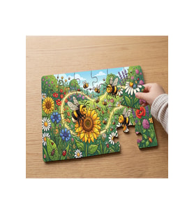Çiçek Bahçesinde Mutlu Arılar Tasarımlı 24 Parça Ahşap Çocuk Puzzle