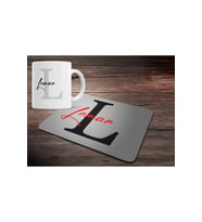 KİŞİYE ÖZEL L HARF BASKILI MOUSE PAD ve KUPA BARDAK SETİ