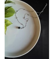 Obsidyen Doğal Taşlı Çelik Kolye -Gezegen Serisi (Gümüş)