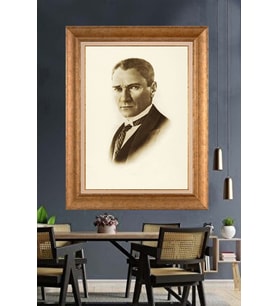 Altın Varaklı Çerçeveli Paspartulu Atatürk Tablo nh403 (Gold)