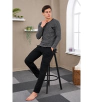 Gd Goldoremi Premium Erkek Jakarlı Pamuklu Orta Kalın Uzun Kollu Rahat Kalıp Pijama Takım