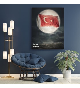 Kişiye Özel Türk Bayrağı  Tasarımlı Yeni İş Hediyesi Kanvas Tablo 30x50 cm