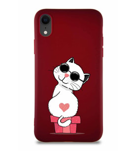 Apple iPhone XR Soft Premier Kapak Coolcat Tasarımlı Silikon Kılıf - Mürdüm (Şeffaf)