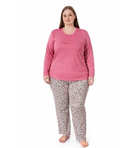 Kadın 7257 Büyük Beden Uzun Kol Likralı Milan Pijama Takımı