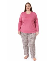 Kadın 7257 Büyük Beden Uzun Kol Likralı Milan Pijama Takımı