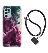 Oppo Reno 6 Kılıf Resimli Boyun Askılı İpli Desenli Silikon Pink Green Cloud 1306